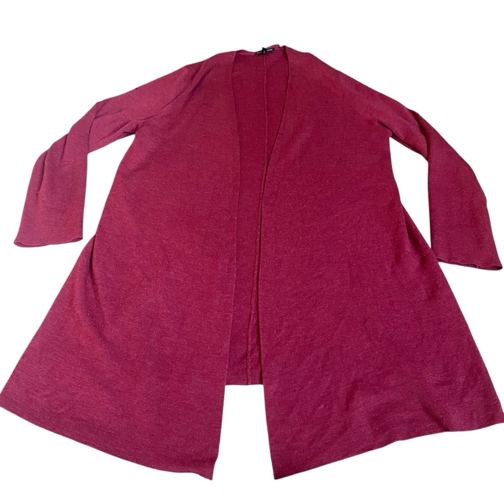 Eileen Fisher Burgundy Merino Wool Open Cardigan Sweater Size Large Women’s
